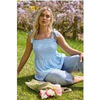 Yours Women's Spot Shirred Tie Sleeve Cami Top in Blue | Size: 18