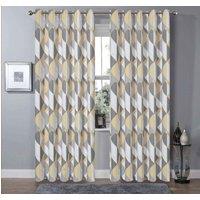 New Edge Blinds Printed Marble Curtains in Pink, 167cm x 183cm in Mustard | Size: 167 cm width x 137 cm drop