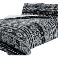 New Edge Blinds Aztec Printed Teddy Duvet Set in Black - Double in Grey | Size: King