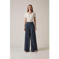 James Lakeland Women's Navy Linen Button Trousers | Size: 12