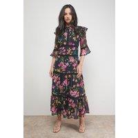 Oasis Women's Chiffon Lace Insert Midi Dress in Floral | Size: 10