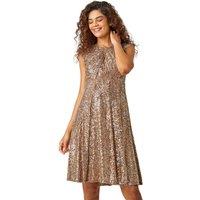 Roman Women's Sequin Twist Front Stretch Dress in Gold | Size: 18
