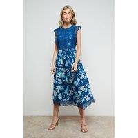 Oasis Women's Lace Mix Bodice Midi Dress in Floral | Size: 10