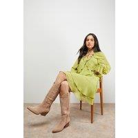 Oasis Women's Tammi Faux Suede Western Knee-High Cowboy Boots in Taupe | Size: 3