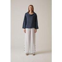 James Lakeland Women's Cowl Neck Linen Navy Top | Size: 14