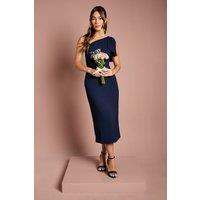 Coast Women's Bow One Shoulder Midi Bridesmaid Dress in Navy | Size: 18