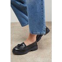Oasis Women's Brooker Real Leather Tassel Chunky Loafers in Black | Size: 6