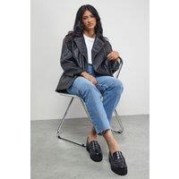 Faith Women's : Beatie Real Leather Penny Chunky Creeper Loafers in Black | Size: 5
