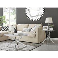 FurnitureboxUK Novara Round Marble Effect Glass Top Coffee Table With Silver Metal Starburst Legs in White