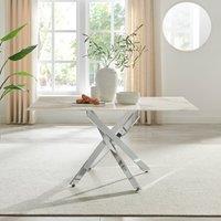 FurnitureboxUK Leonardo 6-Seater Dining Table With Marble Effect Glass Top & Silver Metal Legs in White