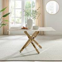 FurnitureboxUK Leonardo 6-Seater Dining Table With Marble Effect Glass Top & Gold Metal Legs in White
