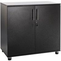 Moderna Black Wooden Filing Cabinet, 1 Shelf, Lockable 2 Door, Short Office Cupboard