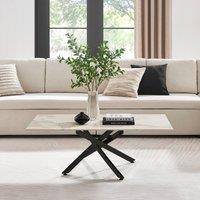 FurnitureboxUK Leonardo Rectangular Marble Effect Glass Top Coffee Table With Black Metal Starburst Legs in White