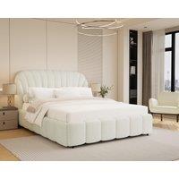 Modish Furnishing Aurora White Boucle Ottoman Storage Bed | Size: Double