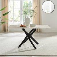FurnitureboxUK Leonardo 6-Seater Dining Table With Marble Effect Glass Top & Black Metal Legs in White