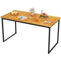 Gymax 6-Person Wooden Dining Table 140 x 70cm Patio Table With Umbrella Hole in Khaki | Size: 140 x 70 cm