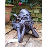 Inspirational Gifting Pixie Laying Garden Sculpture Decoration Ornament in Bronze