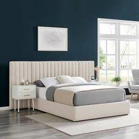 Modish Furnishing Inaya Cream Velvet Wide Panel Fabric Headboard Ottoman Storage Bed King Size