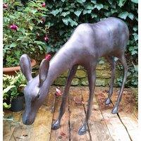 Inspirational Gifting Grazing Doe Deer Garden Sculpture Ornament Extra Large in Bronze