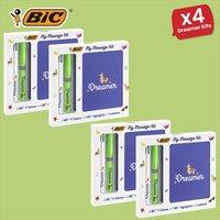 Bic My Message Dreamer Kit - Stationery Kit with 1 Ballpoint Pen 4 Colours/ 1 Highlighter Grip Green/ 1 A6 White Notebook, Multicolor, 4 Packs