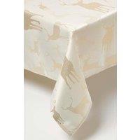 Homescapes Stag Christmas Table Cloth, 132 x 228 cm in Gold