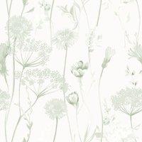 Muriva Catherine Lansfield Meadowsweet Floral Wallpaper in Light Green