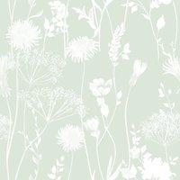 Muriva Catherine Lansfield Meadowsweet Floral Wallpaper in Green