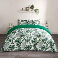 OHS Tropical Leaf Duvet Cover Reversible Bedding Set in Dark Green | Size: King