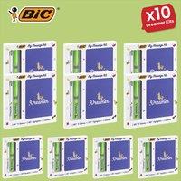 Bic My Message Dreamer Kit - Stationery Kit with 1 Ballpoint Pen 4 Colours/ 1 Highlighter Grip Green/ 1 A6 White Notebook, Multicolor, (10 Packs