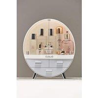 Living and Home 34CM High Round Transparent Cosmetic Display Box With 3 Drawers Storage Box in Grey