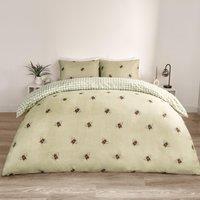 OHS Bee Gingham Reversible Bedding Set Duvet Cover with Pillowcase in Light Green | Size: King