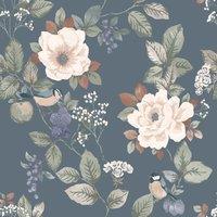 Belgravia Bramble Floral Wallpaper in Blue