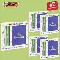 Bic My Message Dreamer Kit - Stationery Kit with 1 Ballpoint Pen 4 Colours/ 1 Highlighter Grip Green/ 1 A6 White Notebook, Multicolor, 5 Packs