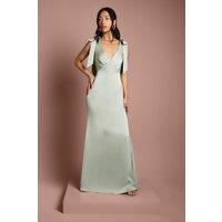 Coast Women's Honoured Petite Satin Back Crepe V Neck Tie Shoulder Maxi Bridesmaid Dress in Sage | Size: 12