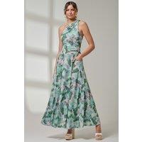 Jolie Moi Women's Leaf Print One Shoulder Maxi Dress in Green | Size: 14