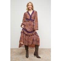 Oasis Women's Printed Lace Detail Volume Boho Maxi Dress | Size: 14