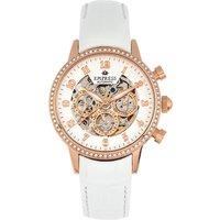 Empress Women's Beatrice Automatic Skeleton Dial Leather-Band Watch with Day & Date in White