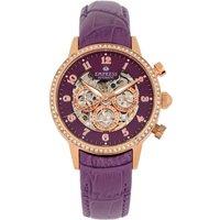 Empress Women's Beatrice Automatic Skeleton Dial Leather-Band Watch with Day & Date in Purple