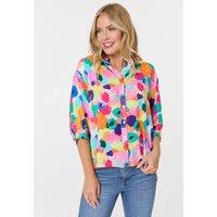 Izabel London Women's Abstract 3/4 Sleeve Curve Hem Blouse in Pink | Size: 12