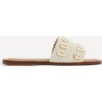 Linzi Women's Shell Natural Raffia Shell Embellished Flat Sandal in White | Size: 4-Standard Fit