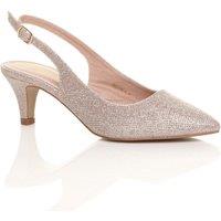 AJVANI Women's Mid Slim Heel Slingback Pointed Glitter Mesh Court Shoes in Rose Gold | Size: 8