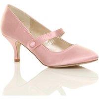 AJVANI Women's Mid Kitten Heel Mary Jane Satin Court Shoes in Pink | Size: 7