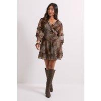 Dorothy Perkins Women's Petite Animal Ruffle Trim Wrap Front Printed Mini Dress | Size: 6