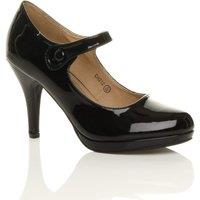 AJVANI Women's High Slim Heel Mary Jane Patent Court Shoes in Black | Size: 8
