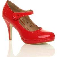 AJVANI Women's High Slim Heel Mary Jane Patent Court Shoes in Red | Size: 7