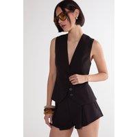 NastyGal Women's Tailored Button Through Waistcoat Co-ord in Black | Size: 6