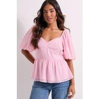 Dorothy Perkins Women's Petite Sweetheart Tie Back Puff Sleeve Top in Blush | Size: 10