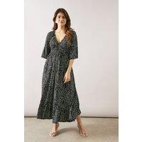 Wallis Women's Geo Print Shirred Midi Dress in Mono | Size: Small