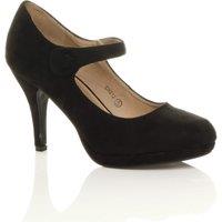 AJVANI Women's High Slim Heel Mary Jane Faux Suede Court Shoes in Black | Size: 5
