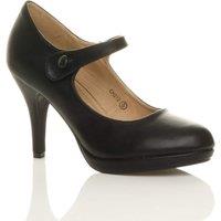 AJVANI Women's High Slim Heel Mary Jane Faux Leather Court Shoes in Black | Size: 4